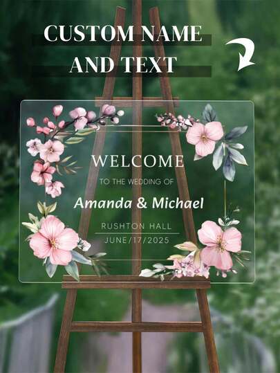 Custom Acrylic Wedding Welcome Sign - Personalize Your Special Day,Various Sizes And Styles To Choose From,Premium Acrylic Wedding Sign - Elegant Floral Designs For Your Celebration,Art Activities,Home & Living,Christmas Home Atmosphere,Souvenirs,Reusable,Adorable,High-Quality,Forever Love