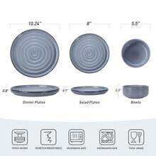 Richmount 12 Piece Dinnerware Sets, Plates And Bowls Sets For 4, Dishwasher & Microwave Friendly - 藍色 - 查看 2