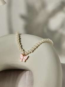 仿珍珠蝴蝶吊坠项链 圣诞节 冬季圣诞礼物