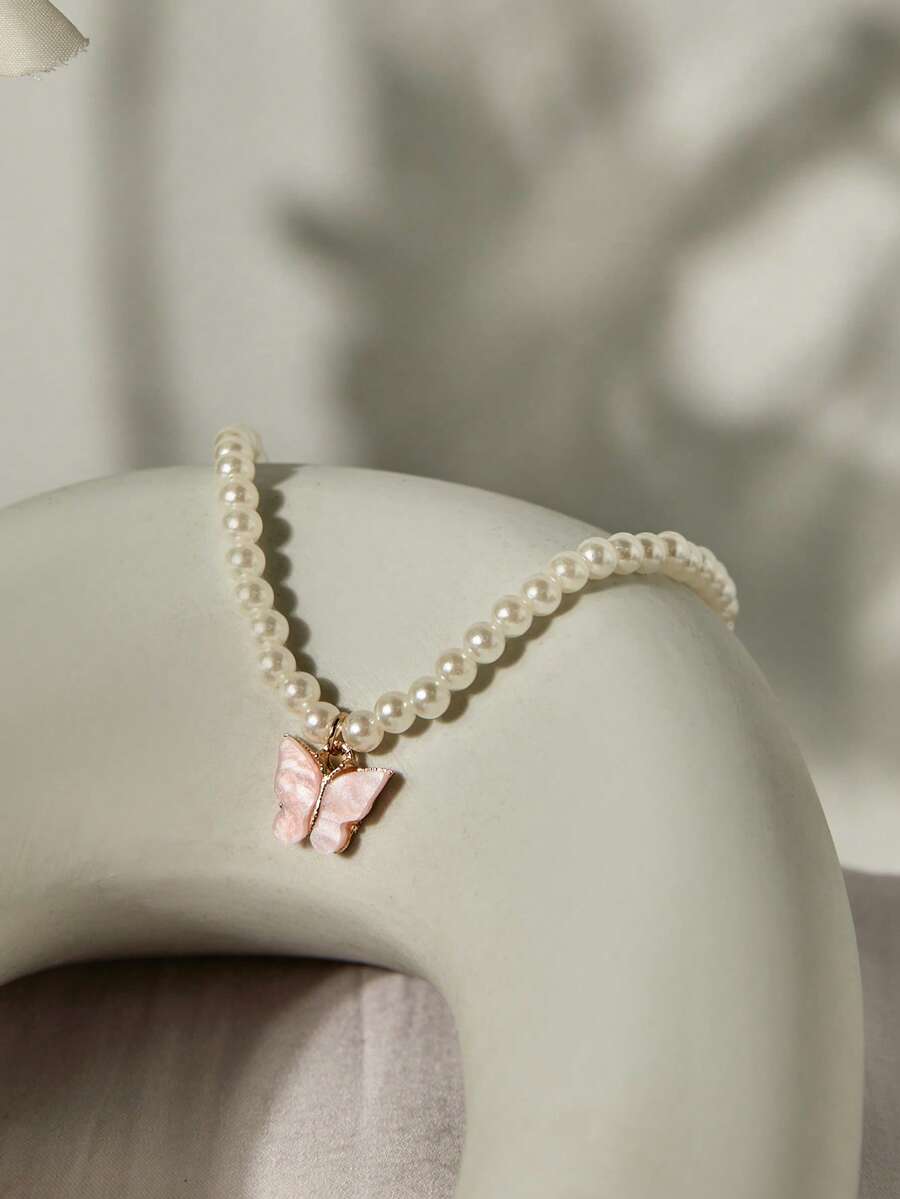 仿珍珠蝴蝶吊坠项链 圣诞节 冬季圣诞礼物