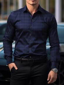 Camisa de manga larga a cuadros clásica para hombres, de moda y cómoda, adecuada para negocios y ocasiones casuales