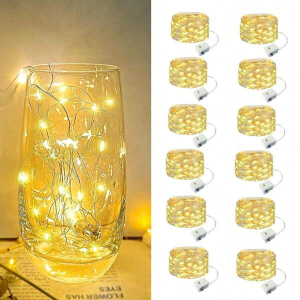 3/7/12 Pack & 3 Modes LED Lights, Christmas Bouquets, Decorative Atmosphere, Copper Wire Colored Lights, Battery Box, Light String, Small White Box, Light String, Stars, Suitable For Party, Valentine'S Day Decoration, Holiday Decoration, Light String(Color&Warm&White)