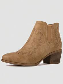 GLOBALWIN Women's Black Cowboy Boots Western Style Comfortable Pull On Short Ankle Cowgirl Boots Low Heel Fall Boots Halloween Season - 卡其色 - 查看 4
