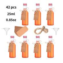 42/5pcs Mini Liquor Bottles,Plastic Empty Bottles,With Golden,Silvery,Black And Rose Screw Cap,And Square Hangtag, Have Funnel And Rope, Small Size Easy To Take Out Of The House Without Taking Up Space, For Weddings,Social Gatherings,Outdoor Camping,Restaurants, Cafes.