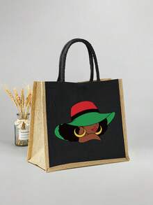 两件套轻便手提袋及配套化妆包 - 防水易清洁面料，多口袋设计，适合购物、旅行、海滩、教师节礼物，女士大容量亚麻手提袋。这款便携休闲收纳手提袋设计新颖，容量大，是理想的购物袋和最佳教师节礼物。 - 黑色 - 查看 8