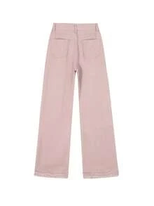 Washed Frayed Hem Wide Leg Jeans With Slant Pockets