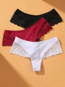 VKME 4 pezzi Slip con pizzo in stile romantico francese, a vita bassa