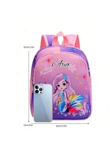 Customized Backpack With Personal Name Print, Multi-Pocket Design, Mermaid And Unicorn Prints, Back To School - Text 2 Stroke - View 4