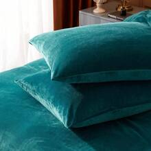 DIvellow Velvet Duvet Cover Queen Set Sage Green Comforter Cover 3Pcs Ultra Soft Cover Breathable Solid Luxury Flannel Velour Duvet Cover Zipper Closure Corner Tie - Peacock Blue - 查看 5