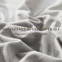 DIvellow Velvet Duvet Cover Queen Set Sage Green Comforter Cover 3Pcs Ultra Soft Cover Breathable Solid Luxury Flannel Velour Duvet Cover Zipper Closure Corner Tie - Smoky Gray - 查看 6