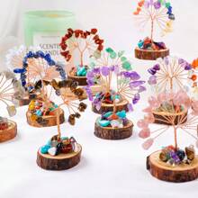 1PC Mini Natural Gemstone Chakra Lucky Tree With Wood Base | Home Office Desk Living Room Crystal Decor