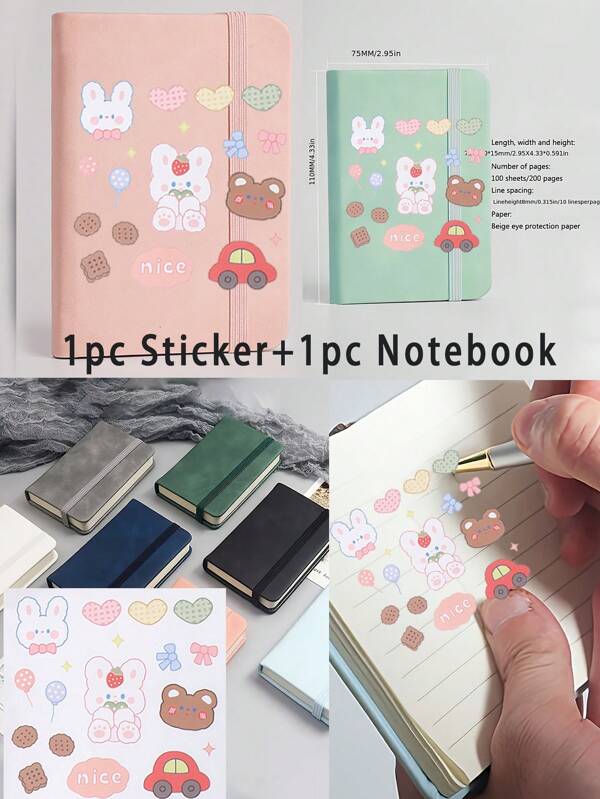 1pc Mini Notebook Notebook Portable Notebook With Small Pocket, Classic Leather Notebook Writing Diary, Hardcover, Elastic Closing Narrow Horizontal Grid Pages, Inspiration Series
