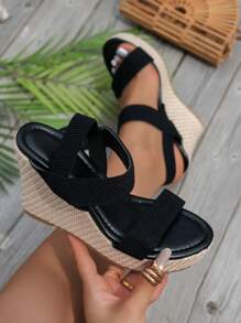 Sandales compensées épaisses et plateforme pour femmes grandes tailles, style européen et américain. Sandales compensées à plateforme mode, haute talon épais, corde épaisse, imperméable, Glissant
