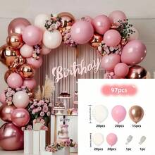 40pcs/97pcs Set Of 10-Inch Romantic Pink, Rose Gold Metal, White Latex Balloons, Suitable For Valentine's Day, Birthday Party, Confession Decoration, School Supplies Decoration, Autumn Decoration, Friends Gathering, New Year Decoration, Romantic Date Scene Arrangement, And Various Indoor And Outdoor Scenes