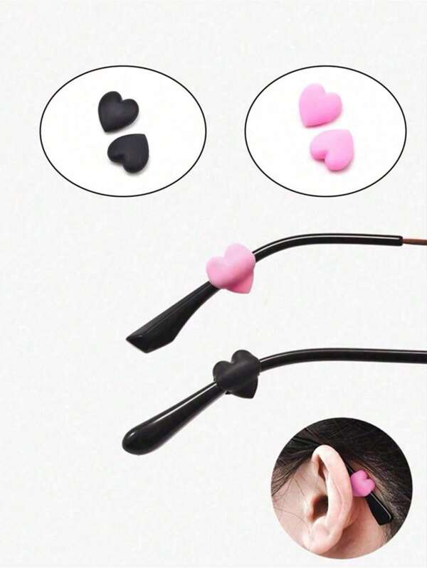 Protetores de perna de óculos antiderrapantes de silicone em formato de coração, protetores de perna de óculos de silicone macio com gancho para orelha, adequados para homens, mulheres e amigos, acessórios para óculos para mulheres