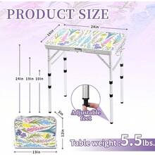 Mesa plegable portátil, pequeña mesa de camping de 2 pies con soportes de malla, aluminio ligero y altura ajustable - Flores florecientes. - Ver 10