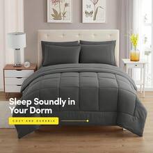JIANGTAO-Dorm Room Essentials College Bedding Comforter Set 5 Piece Twin XL Size Bed In A Bag For College Students Boys And Girls, Twin XL, Navy Blue - 灰色 - 查看 2