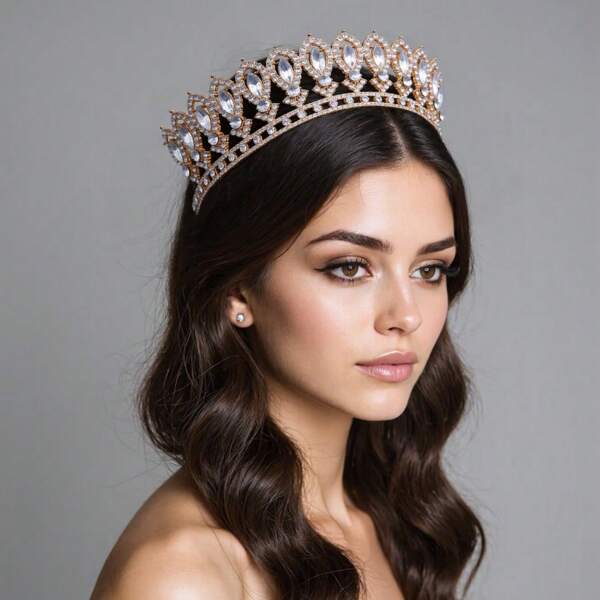 1pc Baroque Bride Crown, Luxury Crystal Wedding Crown, Vintage Royal Style Bridal Headpiece, For Wedding, Birthday, Party