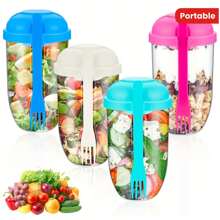 2/1 Pieza Taza portátil para ensalada con tapa y tenedor - Transparente, Recipiente mezclador de PP adecuado para ensaladas frescas, verduras y frutas - Adecuado para llevar el almuerzo y el desayuno, Mezclador de ensalada enlatada, Taza de avena con cuchara y tapa, Taza de leche y yogur bajo en grasa, Taza portátil para pérdida de peso adecuada para un estilo de vida saludable, Útiles escolares adecuados para mujeres, Útiles escolares de vuelta a la escuela, Botellas de agua, Exterior, Camping