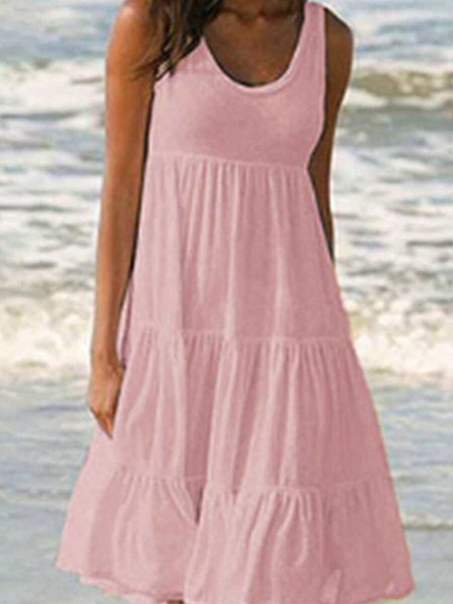 Womens Summer Sundress Boho Casual Tank Dresses Sleeveless Tiered Swing A Line Beach Dress - Hồng - Xem 1
