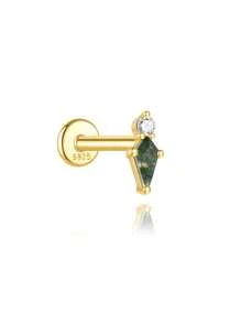 1 Stück Natürlicher Moos-Achat Ohrringe für Frauen|925 Sterling Silber Hypoallergen Schmuck|Vintage leichtgewichtige flache Knorpelohrstecker für den täglichen Gebrauch|Ohrnadeldurchmesser: 1,2 mm