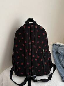 Balo du lịch vải nhung kẻ họa tiết dâu tây dung tích lớn, thời trang và giản dị - màu đen - Xem 8