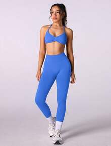 Sports Black Suspender Seamless Bra Fitness Running Bra - 藍色 - 查看 4