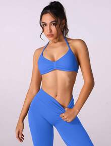 Sports Black Suspender Seamless Bra Fitness Running Bra - 藍色 - 查看 3