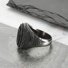 1 Pc Vintage Ring With Black Gemstone Rings For Men, Inlay Imitation Onyx Ring Men Rule Imitation Opal Ring, Rock Amulet, Father's Day Gift Jewelry