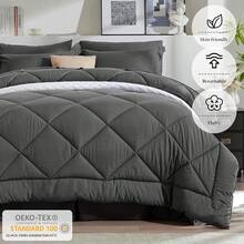 Newspin Queen Bed In A Bag 8 Pieces Comforter Set, Black All Season Bed Set, Queen Bedding Sets With Comforter And Sheets, Pillow Shams, Flat Sheet, Fitted Sheet, Pillowcases And Bed Skirt - 深灰色 - 查看 3