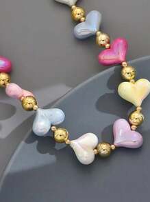 1 pezzo Collana da donna con ciondolo a forma di cuore in perline colorate caramella