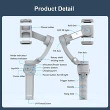 AXNEN HQ6 智能手机云台，三轴手持云台，可折叠便携，具备人脸/物体追踪、补光灯、变焦和防抖功能，兼容 和安卓手机