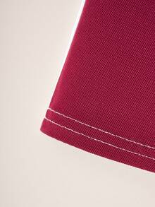 3件組男童多色刺繡短袖 Polo 衫，對比條紋領口學院風上衣，適合返校季與日常穿著 - 酒紅色 - 查看 7