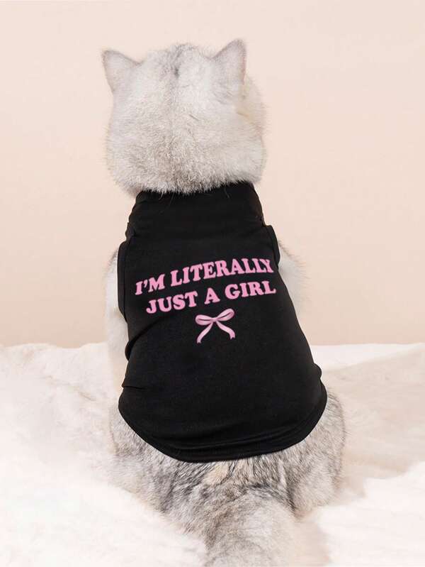 1pc Fashionable Cute Contrast Color "Just A Girl" Slogan Print Cat/Dog Vest, Breathable Anti-Flea, Anti-Shedding Tank Top Suitable For Indoor & Outdoor