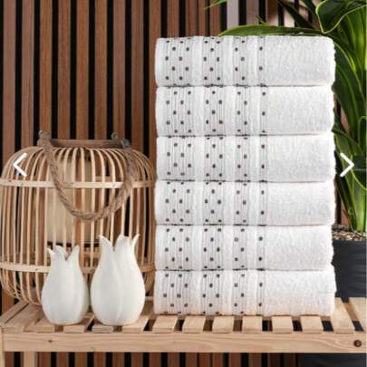 MADE IN TURKEY Güvenal White 6-Piece Towel Set | 50x90 Cm Patterned Hand & Face Towels | Decorative Towels For Bathroom