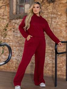 Women's Plus Size Winter Warm Set In Elegant And Comfortable Fleece Fabric For Cold Days - 酒紅色 - 查看 2