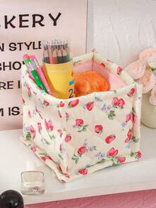 1 件/套 可爱黄色草莓印花绗缝女孩化妆品收纳篮护肤品收纳篮袋女士化妆收纳化妆品收纳盒化妆品刷子收纳多功能收纳化妆品、口红、刷子、护肤品、手机、耳机、玩具、书籍、小物件家居装饰卧室装饰客厅装饰浴室装饰生日礼物乔迁礼物周年纪念礼物伴娘礼物母亲礼物送给朋友的礼物教师礼物