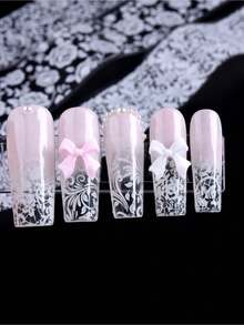 10 Rolls/Box Black & White Lace Nail Art Stickers, Nail Transfer Stickers, DIY Nail Decoration Accessories - Nhiều màu 2 - Xem 5