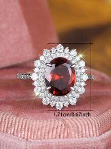 1pc Elegant S925 Silver Red Cubic Zirconia Ring, Luxurious & Personalized Design, Suitable For Wedding, Engagement, Party Wear