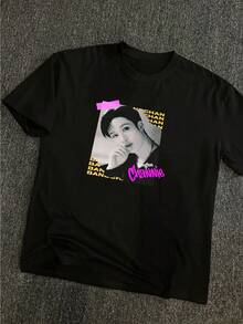 Camiseta de Hombre con Estampado Dise?o de Collage de Retrato de Estrella Elementos de Cultura Pop 220g Algodón Grueso - Negro - Ver 3