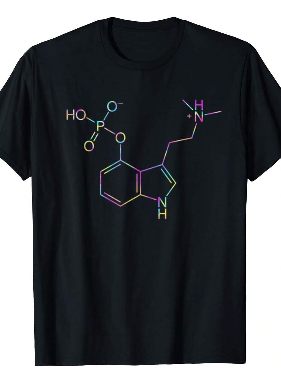 Plus Size Unique Psilonybin Magic ShRooms Chemistry MOlecule Design T-Shirt For Science Enthusiast Women Size L-3XL 4XL 5XL - 黑色 - 查看 1