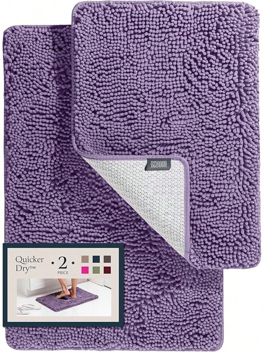 BELADOR Bathroom Rugs Sets 2 Piece- Plush Bath Mat Set Quick-Dry Soft Chenille Mat With Rubber Backing, Absorbent Rug Set, Washable Bath Rugs - Bath Mats 24x17 + 30x20 - 紫色薰衣草 - 查看 1