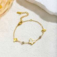 New Best-Selling Hollow Fritillary Butterfly Bracelet, 18K Titanium Steel, Three-Dimensional Hollow Diamond, Fashionable Fashion, 17+5CM - 白色 - 查看 1