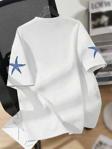 Maglietta a maniche corte morbida con stampa a stelle marine, abbigliamento estivo da spiaggia e vacanza per ragazze - Bianco - Visualizzare 3