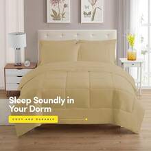 JIANGTAO-Dorm Room Essentials College Bedding Comforter Set 5 Piece Twin XL Size Bed In A Bag For College Students Boys And Girls, Twin XL, Navy Blue - 駝色 - 查看 2