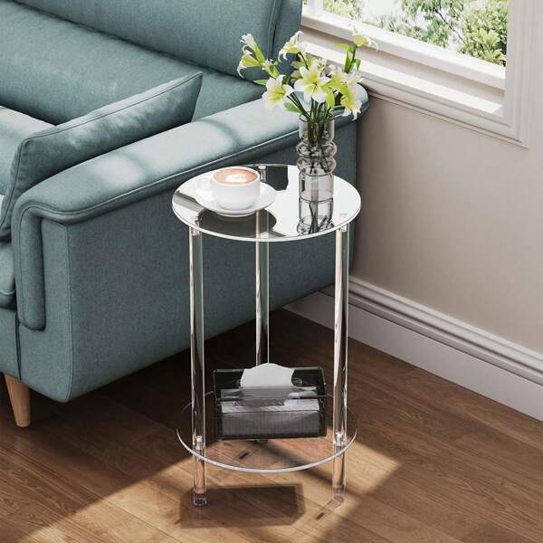 1 Stück transparenter runder Acryl-Beistelltisch mit 2-4 Ebenen, geeignet für kleine, moderne Getränketische für Zuhause, minimalistischer Nachttisch, anwendbar für Wohnzimmer, Schlafzimmer, Badezimmer