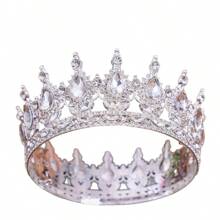 1 Stück eleganter Barock-Stil Diamant Tiara, luxuriöse Prinzessinnenkrone, glänzender runder Haarreif für Frauen, exquisites Hochzeits-Haaraccessoire, nicht waschbar, Schmuck für besondere Anlässe