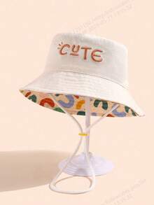Kids Daily Wear Letter Embroidered Bucket Hat - Beige - View 1