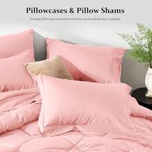 Newspin Queen Bed In A Bag 8 Pieces Comforter Set, Black All Season Bed Set, Queen Bedding Sets With Comforter And Sheets, Pillow Shams, Flat Sheet, Fitted Sheet, Pillowcases And Bed Skirt - 粉色 - 查看 7