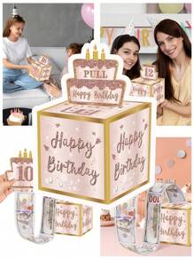 1 Set Rosagold/Schwarz-Gold Geburtstags-Papier-Geldbox + Karte zum Geldkarten-Ziehen, witzige Zieh-Geldgeschenkbox Alles Gute zum Geburtstag Überraschungsgeschenkset für Frauen Männer beste Freunde Freundin Ehefrau Schwester Geburtstagspartys, Schulanfang Valentinstag